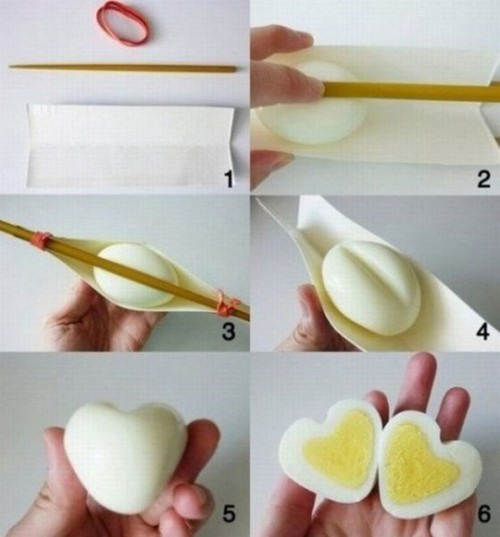 как из вареного яйца сделать два сердечка