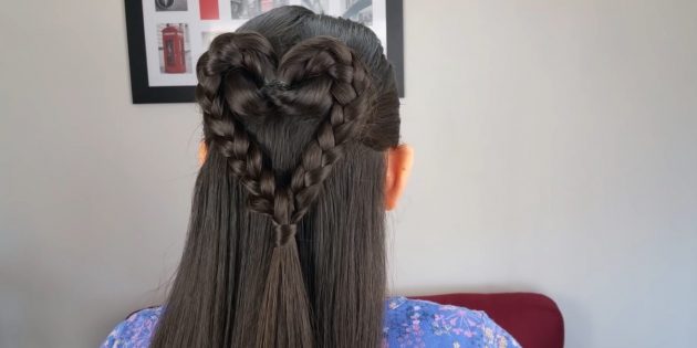 Причёски для девочек: распущенные волосы с сердечком из кос