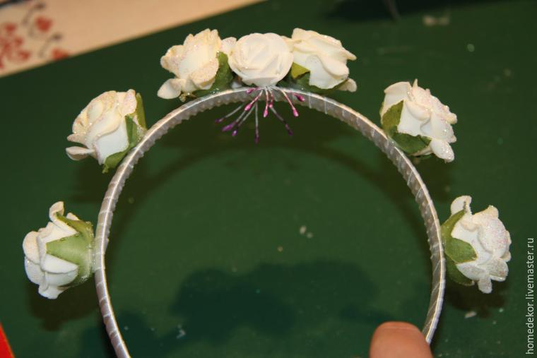 Декорируем ободок для волос «Нежная роза», фото № 13