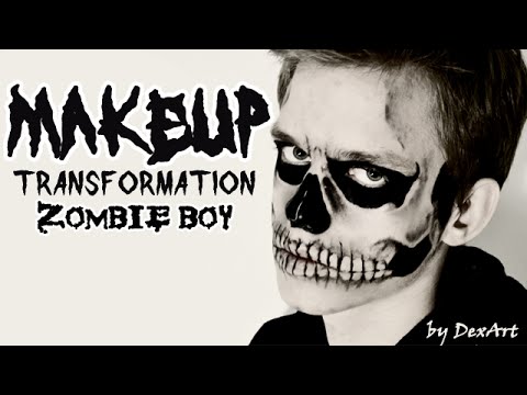 Грим - На Хэллоуин! Живой Череп!!! / Zombie Boy Makeup transformation / DA