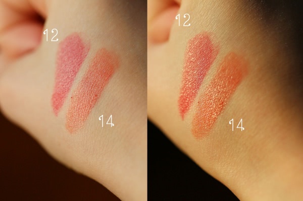 YSL Rouge Volupte Shine Lipstick #12 Corail Incandescent, #14 Corail In Touch