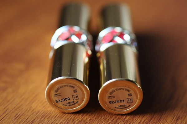 YSL Rouge Volupte Shine Lipstick #12 Corail Incandescent, #14 Corail In Touch