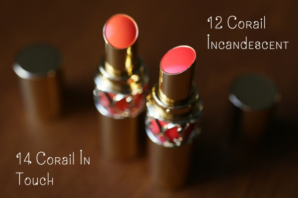 YSL Rouge Volupte Shine Lipstick #12 Corail Incandescent, #14 Corail In Touch