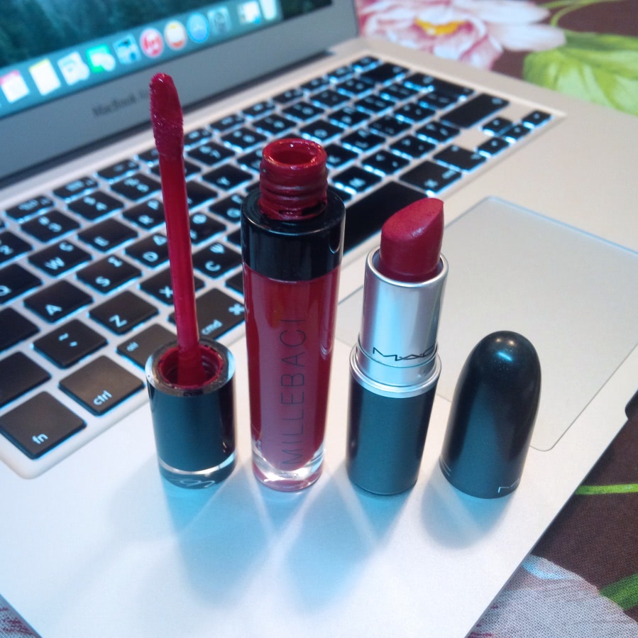 MAC lipstick Retro Matte Ruby Woo vs Nouba Millebaci 7 Long Lasting Lip Color 7