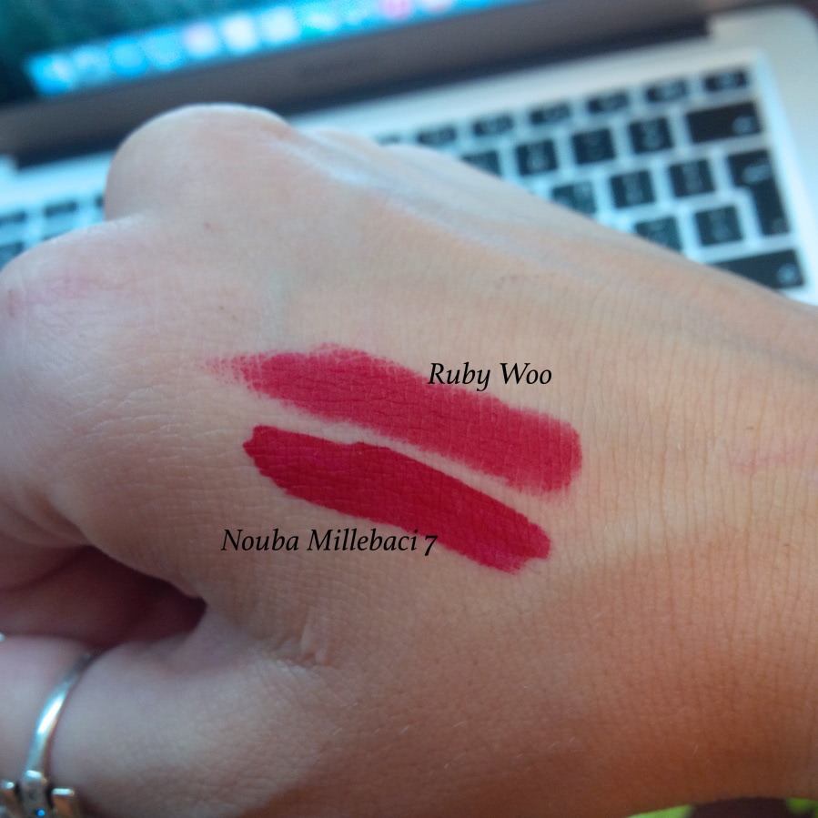 MAC lipstick Retro Matte Ruby Woo vs Nouba Millebaci 7 Long Lasting Lip Color 7