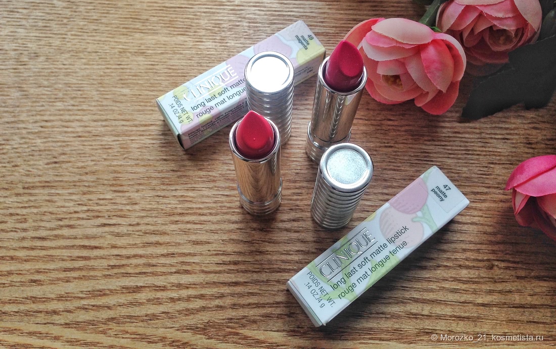 Clinique Long Last Soft Matte Lipstick в оттенках 47 Matte Peony и 49 Matte Magenta