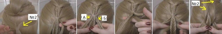 Коса на косе с резиночками, схема плетения часть 2