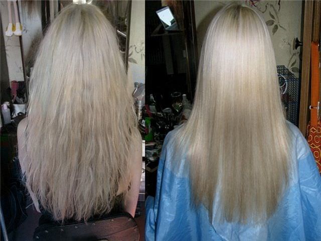 Волосы до и после экранирования препаратами Эстель