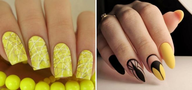дизайн ногтей желтого цвета геометрия